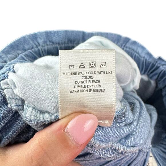 TGLA Light Wash Chambray Blue High Paperbag Waist Belted Cargo Pocket Joggers - Picture 10 of 10